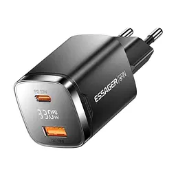 Зарядное устройство 1xUSB-C + 1xUSB 33W GaN black Essager (ECT33W-GMB01-Z)