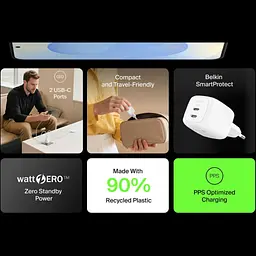 Зарядний пристрій Belkin 2xUSB-C PD50W GaN PPS white (WCH019KQWH) - мініатюра 10