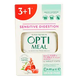 Набір вологого корму для котів Optimeal Sensitive Digestion 3+1 з ягням та філе індички 340 г (85 г х 4 шт.) (B2722701) - мініатюра 2