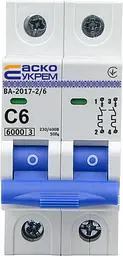 Модульний автоматичний вимикач 2р - 6А - С - ВА-2017 АСКО-УКРЕМ (A0010170010) - мініатюра 2