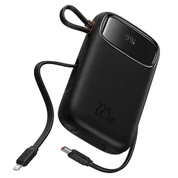 Портативний акумулятор Baseus Qpow2 Dual-Cable 20000 mAh 22.5W PPQD3-20 із 2 вбудованими кабелями C + L та дисплеєм чорний