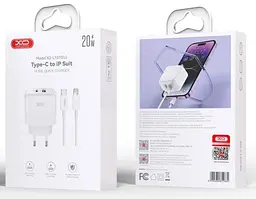 Сітчастий зарядний пристрій XO L137 double USB-A/USB-C PD&QC3.0 20W 3A with Lightning-Type-C cable Білий - мініатюра 2