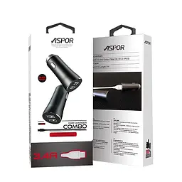 Автомобільний зарядний пристрій Aspor A918 Metal LED (2USB/3.4A) + кабель USB – Micro- чорний - мініатюра 3