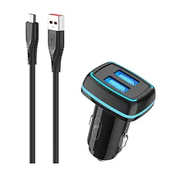 Автомобільний зарядний пристрій SkyDolphin SZ18V (2USB, 3.4A) Чорний (AZP-000101) + кабель microUSB