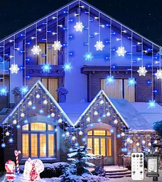 Вулична гірлянда Icicle Outdoor зі сніжинкою, 10,7M/35Ft 240LED Під'єднувані Icicle Lights Waterproof, 8 режимів і 3 таймери