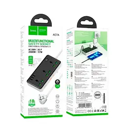 Подовжувач мережевий HOCO AC7A Storm 3-position socket 3USB і 1Type-C 17W білий - мініатюра 2