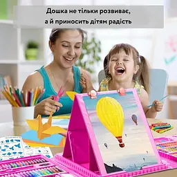 Дитячий набір для малювання з мольбертом 208 предметів рожевий українською мовою - мініатюра 12