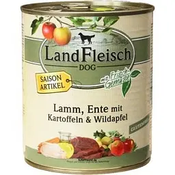 Консерви для собак LandFleisch Adult Dog Lamm, Ente mit Kartoffeln & Wildapfel (ягня, качка, картопля, дика яблуня) 800 г