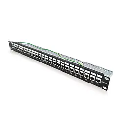 Патч-панель PiPo 24 порти FTP кат 7Е 19" 1U екранована чорна Q25 (73-00883) - мініатюра 3