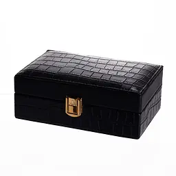 Скринька для прикрас з екошкіри 3 відділення з дзеркалом 16×10×6 см органайзер для прикрас Чорний Yiwu HP-5-18B - мініатюра 3