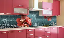Вініловий кухонний фартух Великі квіти Орнамент наклейка ПВХ написи вензелі Синій Happy Pocket Z181500 - мініатюра 2