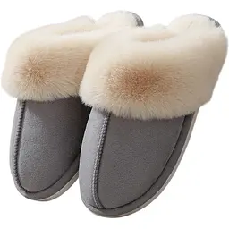 Жіночі домашні капці з хутром Slippers теплі м’які закриті тапочки для дому 40-41 сірий KT8003843
