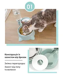 Миска для котів та собак Semi Animal bowl 16*31*22 см, Blue з автоматичною напувалкою 500 мл - мініатюра 3