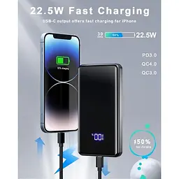 Портативний зарядний пристрій Lazci 26800 mAh 22,5 Вт з входом та виходом USB-C PD 3.0 QC 4.0 для мобільного телефону - мініатюра 2