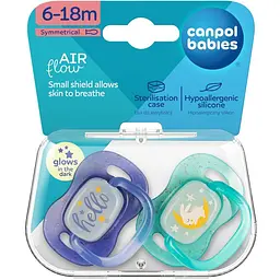 Пустушка силіконова симетрична Canpol babies NightGlow 6-18 місяців 2 шт. синя (34/943_blu) - мініатюра 6