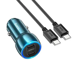 Адаптер автомобільний Type-C to Type-C Cable Tough dual port car charger Z48 синій - мініатюра 8