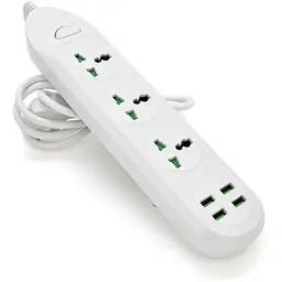 Мережевий фільтр ТВ-Т16mini, 3 розетки + 4 USB, 2 м, перетин 3х0, 75мм, 3000W, White, Box
