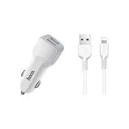 Адаптер автомобільний Hoco Z23 + кабель Lightning зарядний комплект 2 USB 12 W 2.4A білий