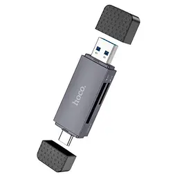 Універсальний кардридер HOCO HB45 Spirit 2-in-1 (USB 3.0 + Type-C) | SD/MicroSD, 5Gbps - Metal Gray - мініатюра 2
