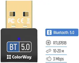 Адаптер Bluetooth v5.0 USB, чорний Colorway - мініатюра 2