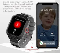 Дитячий смарт годинник T20 з GPS трекером, 4G сім картою та прослуховуванням Чорний - мініатюра 7