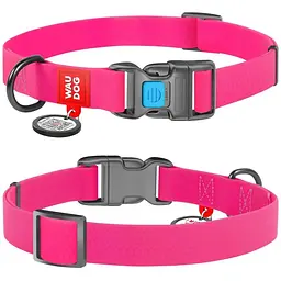 Нашийник для собак Waudog Waterproof, коллартекс, водостійкий, з QR паспортом, пластикова пряжка-фастекс, 31-49х2,5 см, рожевий - мініатюра 3