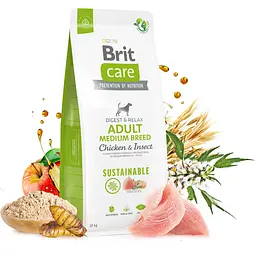 Сухий корм для собак середніх порід Brit Care Dog Sustainable Adult Medium Breed, з куркою та комахами, 3 кг - мініатюра 2