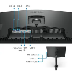 Монітор TFT 31.5 BenQ PD3205UA, IPS, 4K UHD, 99% sRGB, HDMI, DP, USB-С, USB-hub, HAS, колонки, темно-сірий - мініатюра 5