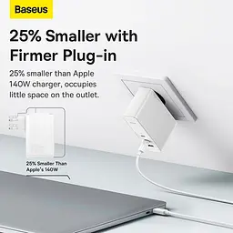 Адаптер - блок на 3 порти - зарядне Baseus Gan5 Pro Fast Charger 140W (CCGP100202) + кабель C to C - мініатюра 6