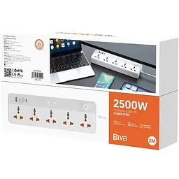 Мережевий фільтр Biva PS-06 5 sockets + 3USB 15W + 1TypeC 20w 2m Power Strip White - мініатюра 2
