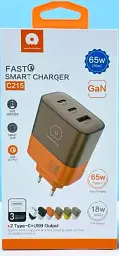 Мережевий зарядний пристрій WUW-C215 65W Charger 2 USB C + USB A коричнево-помаранчевий - мініатюра 2