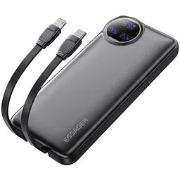 Повербанк Essager Heteromypil 10000 mAh 22.5W з цифровим дисплеєм та вбудованими кабелями Type-C і Lightning