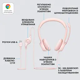 Навушники Logitech H390 USB Rose (981-001281) - мініатюра 6