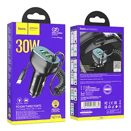 Автомобільний зарядний пристрій Hoco NZ11A 2USB/ Type-C PD 30W чорний + кабель Type-C - мініатюра 9