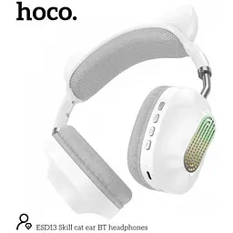Навушники бездротові Hoco ESD13 Skill Cat Ear BT з вушками кота білі 6931474788030 - мініатюра 3