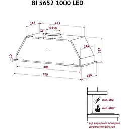 Витяжка вбудована Perfelli BI 5652 I 1000 LED - мініатюра 11