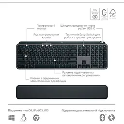 Комплект (клавіатура + миша) Logitech MX Keys S Plus Palmrest Wireless UA Graphite (920-011614) [94354] - мініатюра 11