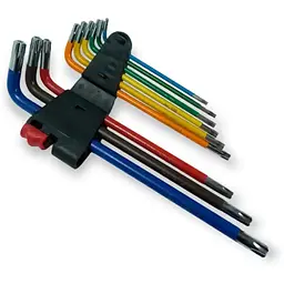 Набір Г-подібних ключів Torx Haisser T10-50 екстра-довгих кольорових з отвором 9 шт. (109344) - мініатюра 2