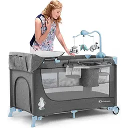 Ліжко-манеж з пеленатором Kinderkraft Joy Blue сіре з блакитним (00-00158382) - мініатюра 13