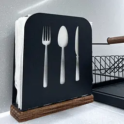 Серветниця металева Nice & Cozy Bistro L для серветок 16,5х16,5 см з дерев'яною основою чорна - мініатюра 2
