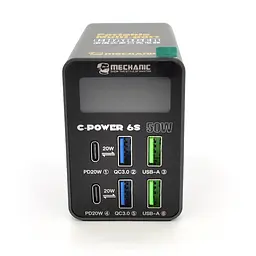 Зарядна станція з цифровою індикацією MECHANIC C-Power 6S, 2*USB-A, 2*QC3.0-5В3А,9В2A,12В1.5А, 2*PD3.1-5В3А,9В2.22A,12В1.67А, 220V/50W.150*100*50mm - мініатюра 3