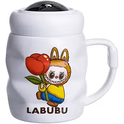 Чашка порцелянова Yiwu Labubu 400 мл з кришкою білий з жовтим Yiwu FM-54D