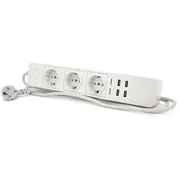 Мережевий фільтр з керуванням через WiFi, 3 Розетки + 4 USB, 2 м, перетин 3х0,75мм, Black / White, Box