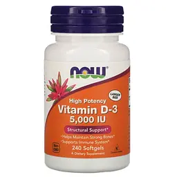 Витамин D Vitamin D3 5000 МЕ 240 жидких капсул NOW vit0006391