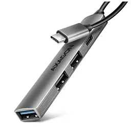 Концентратор AXAGON USB-C to 1xUSB-A 5Gbps + 2xUSB-A 480Mbps + 1xUSB-C 480Mbps 0.12m aluminum (HUE-STC) - мініатюра 1