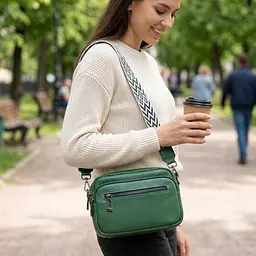 Яскрава жіноча сумка з накладною кишенею з натуральної шкіри Vintage 22639 зелена - мініатюра 2