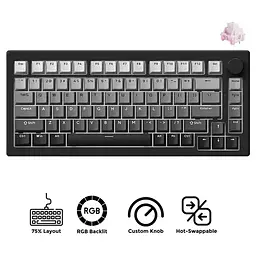 Ігрова механічна клавіатура Akko 5075 V3 / Три режими підключення / Frost Pink Switch / Black - мініатюра 2
