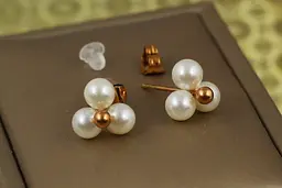 Сережки гвоздики Xuping Jewelry трійця перлів 9 мм золотисті - мініатюра 3