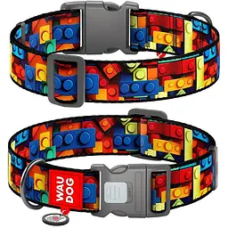 Нашийник для собак нейлоновий Waudog Nylon з QR паспортом Блоки XXL 3.5х46-70 см