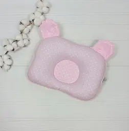 Дитяча ортопедична подушка 24×32 для новонароджених a.l.babybox Горох Рожевий